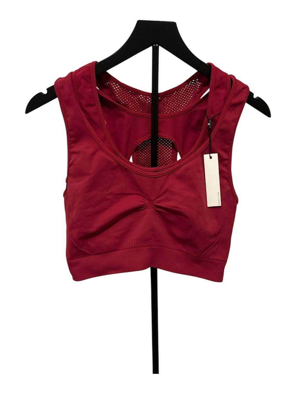KORAL Seamless Racerback Sports Bra Ruched Front Mesh Back NWT Red Size L